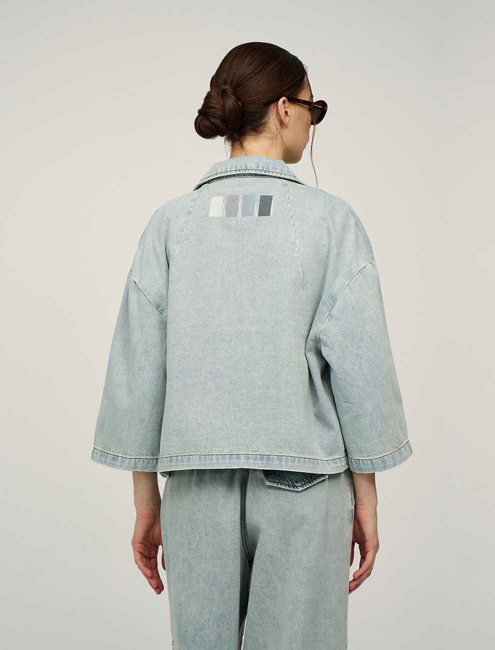 Голубой женский жакет из денима хлопок Hass
