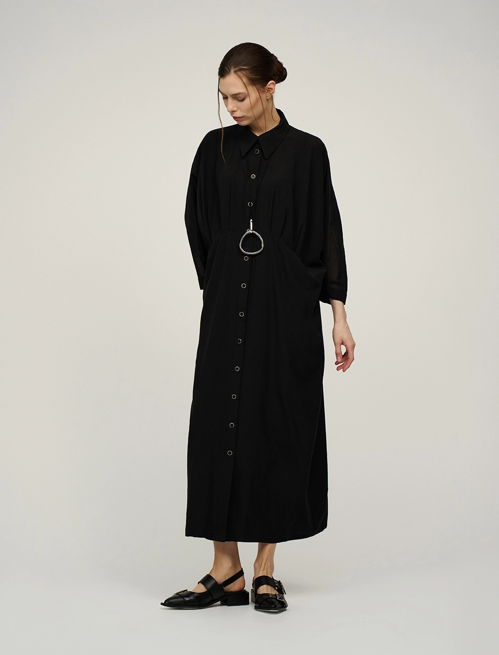 Черное женское Платье-рубашка хлопок Hass