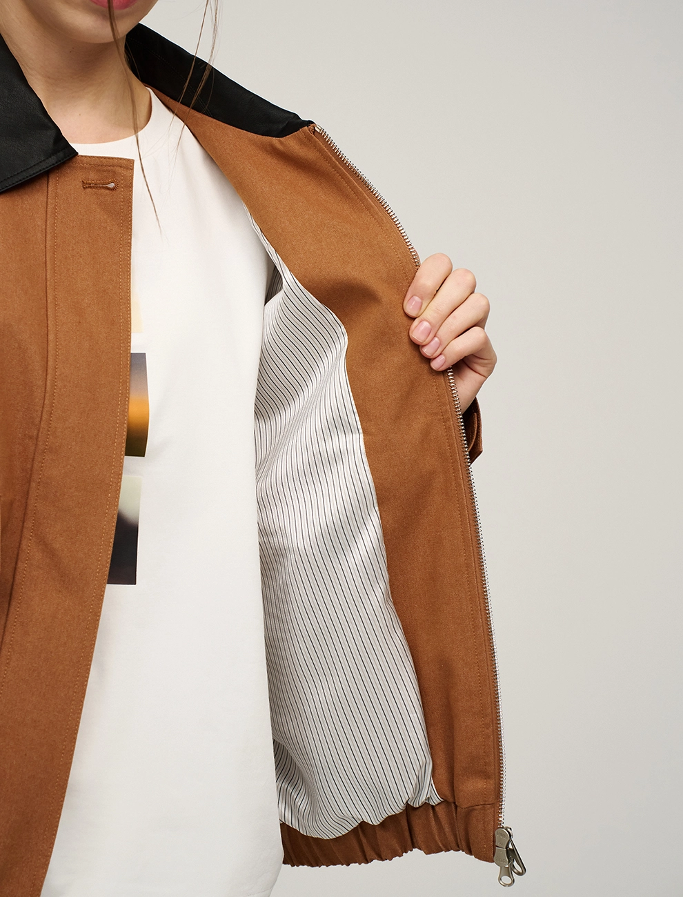 Терракотовый женский бомбер с воротником хлопок Hass