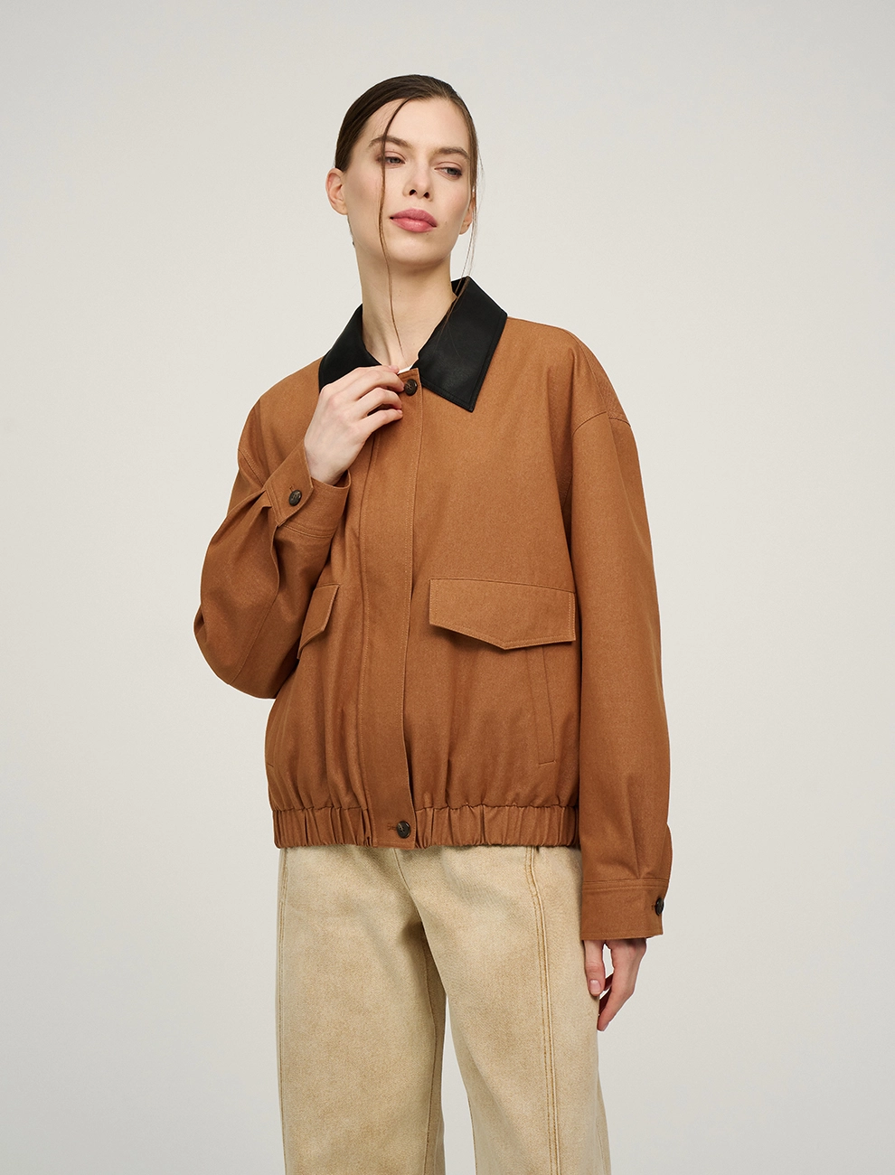 Терракотовый женский бомбер с воротником хлопок Hass