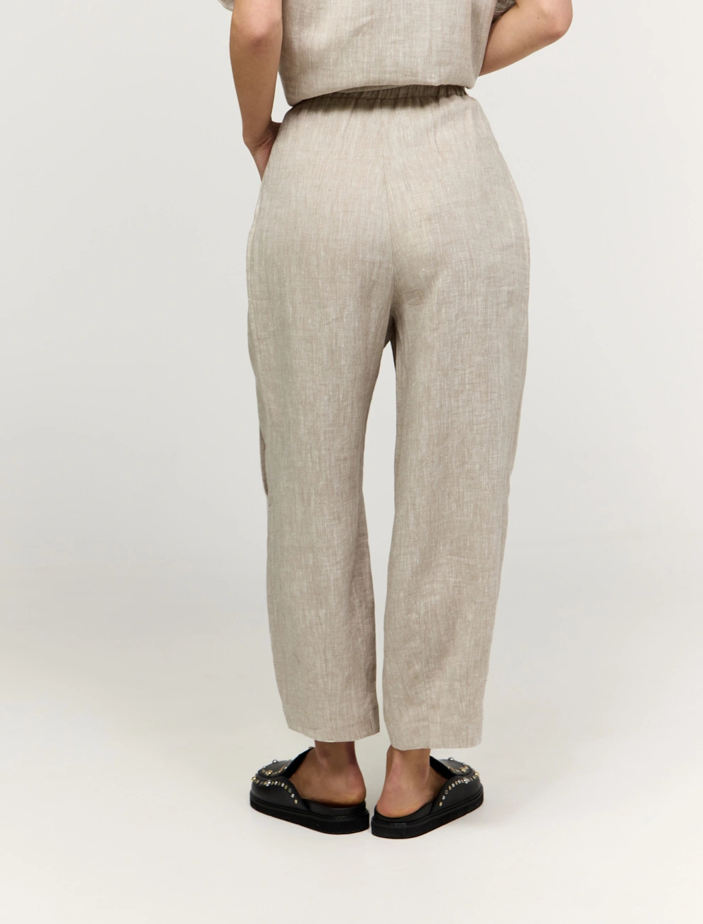 Бежевые женские брюки "Алладины" изо льна лен Hass