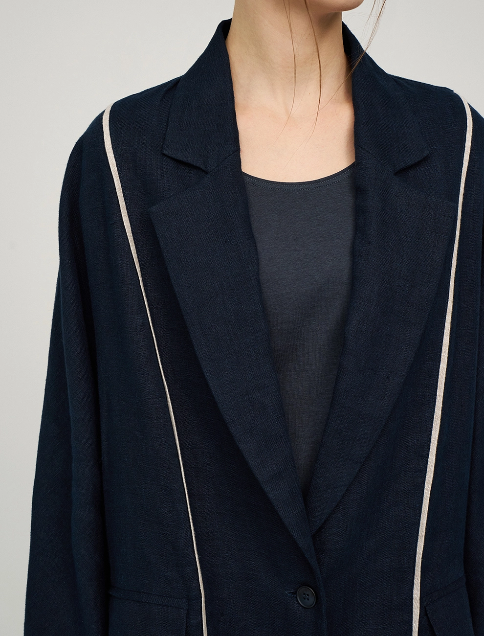 Синий женский жакет изо льна с кантами лен Hass