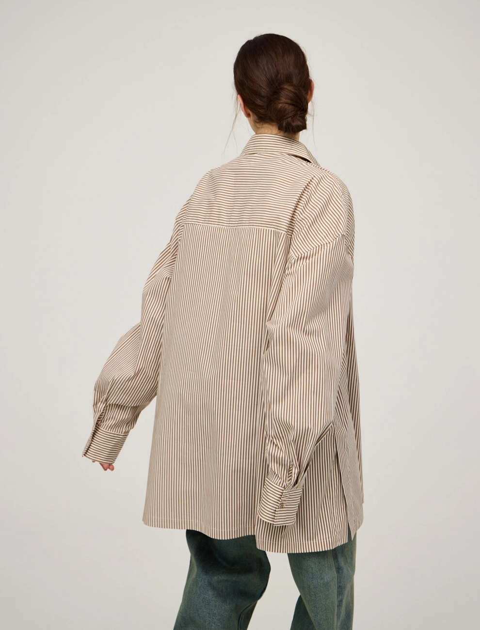Бежевая женская полосатая рубашка с топом хлопок Hass