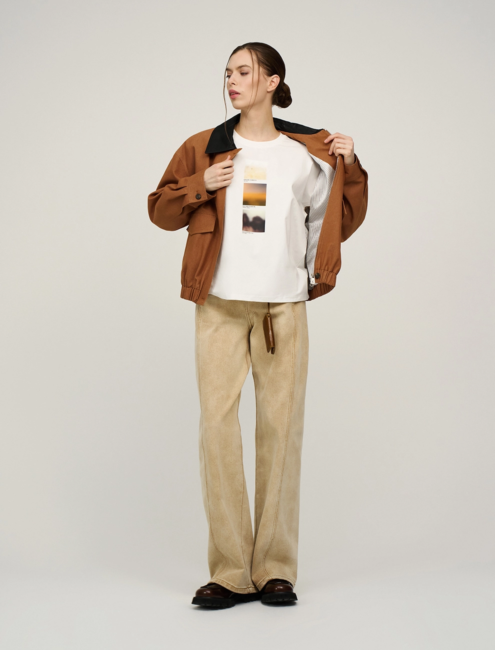 Терракотовый женский бомбер с воротником хлопок Hass