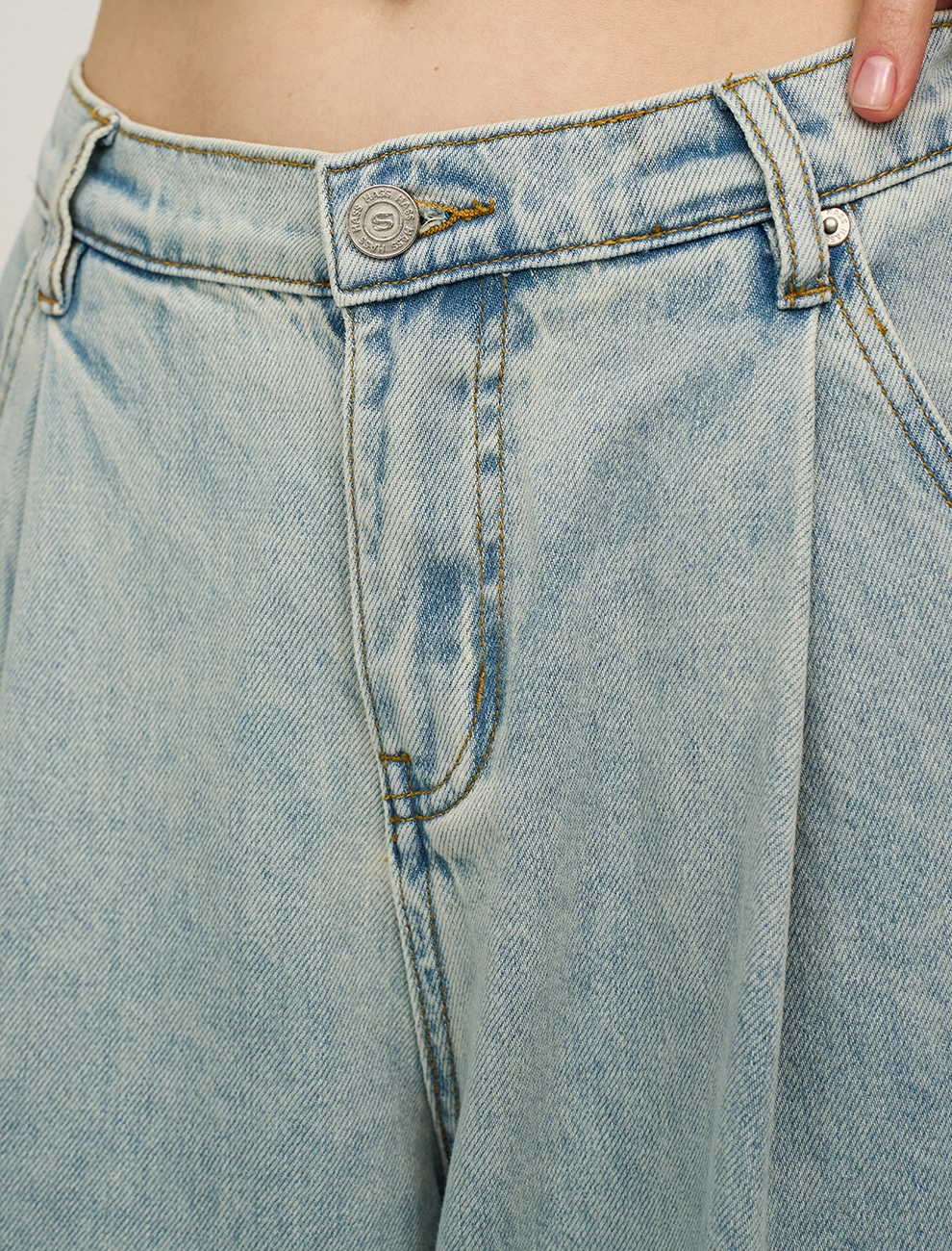 Голубые женские джинсы-баррель хлопок Hass