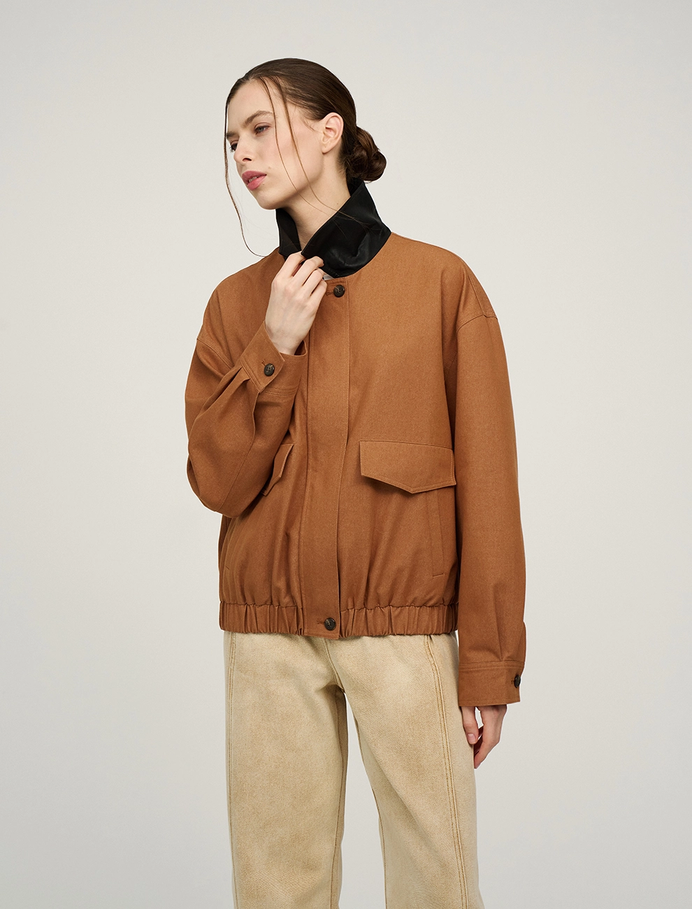 Терракотовый женский бомбер с воротником хлопок Hass