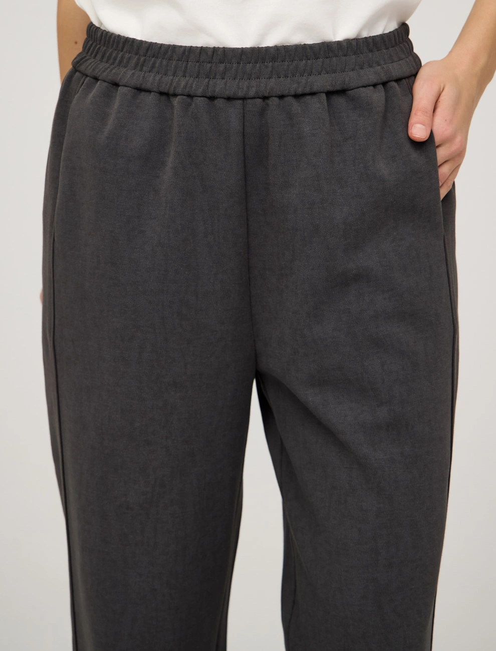 Серые женские широкие брюки с кантом хлопок Hass