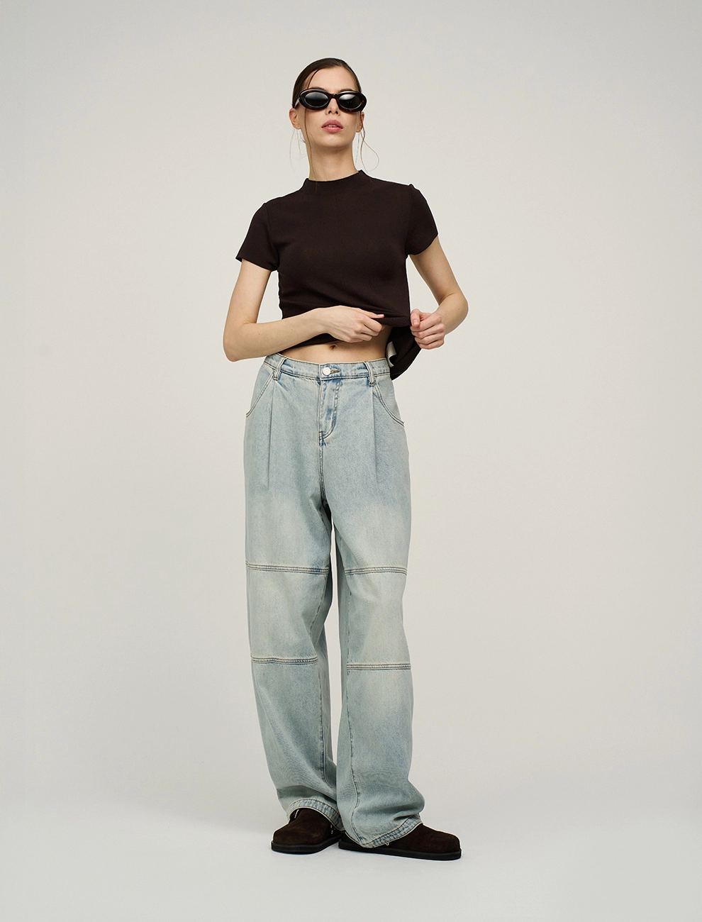 Голубые женские джинсы-баррель хлопок Hass