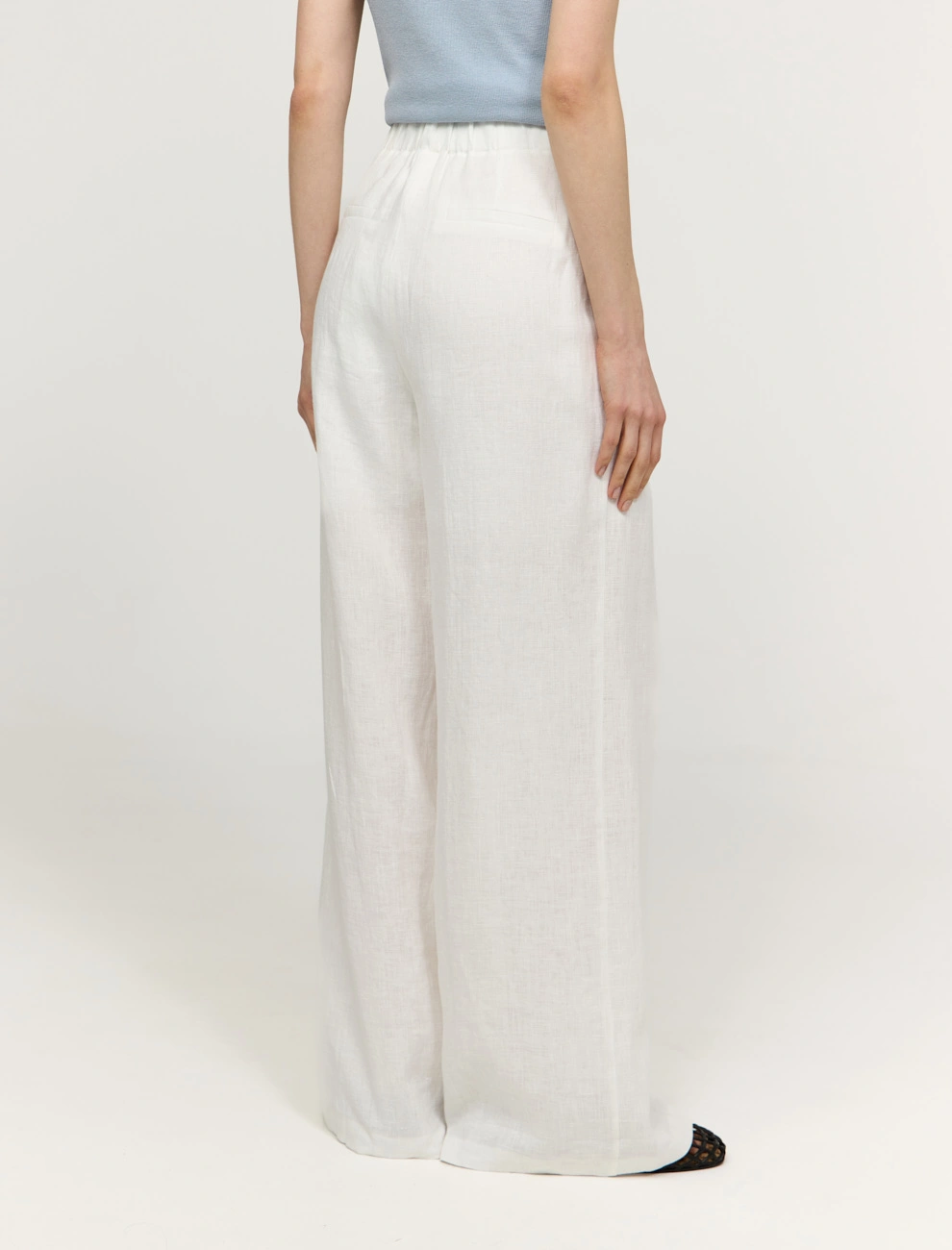 Белые женские широкие  брюки изо льна лен Hass