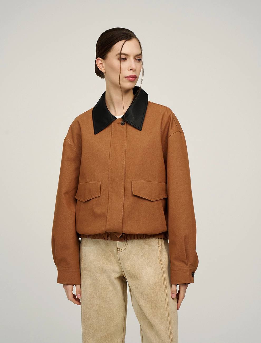 Терракотовый женский бомбер с воротником хлопок Hass