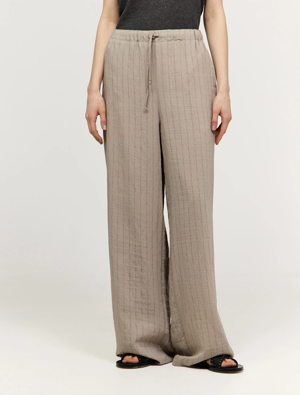 Бежевые женские брюки в полоску  хлопок Hass