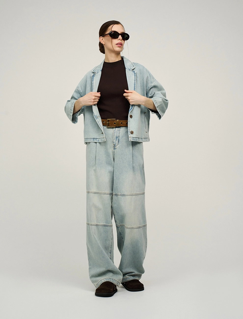 Голубые женские джинсы-баррель хлопок Hass