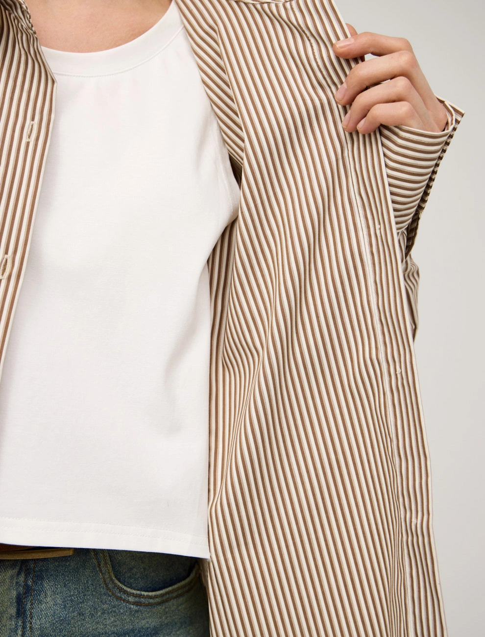 Бежевая женская полосатая рубашка с топом хлопок Hass