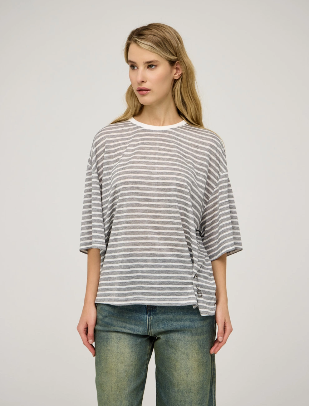 Полосатая женская блузка оверсайз хлопок Hass