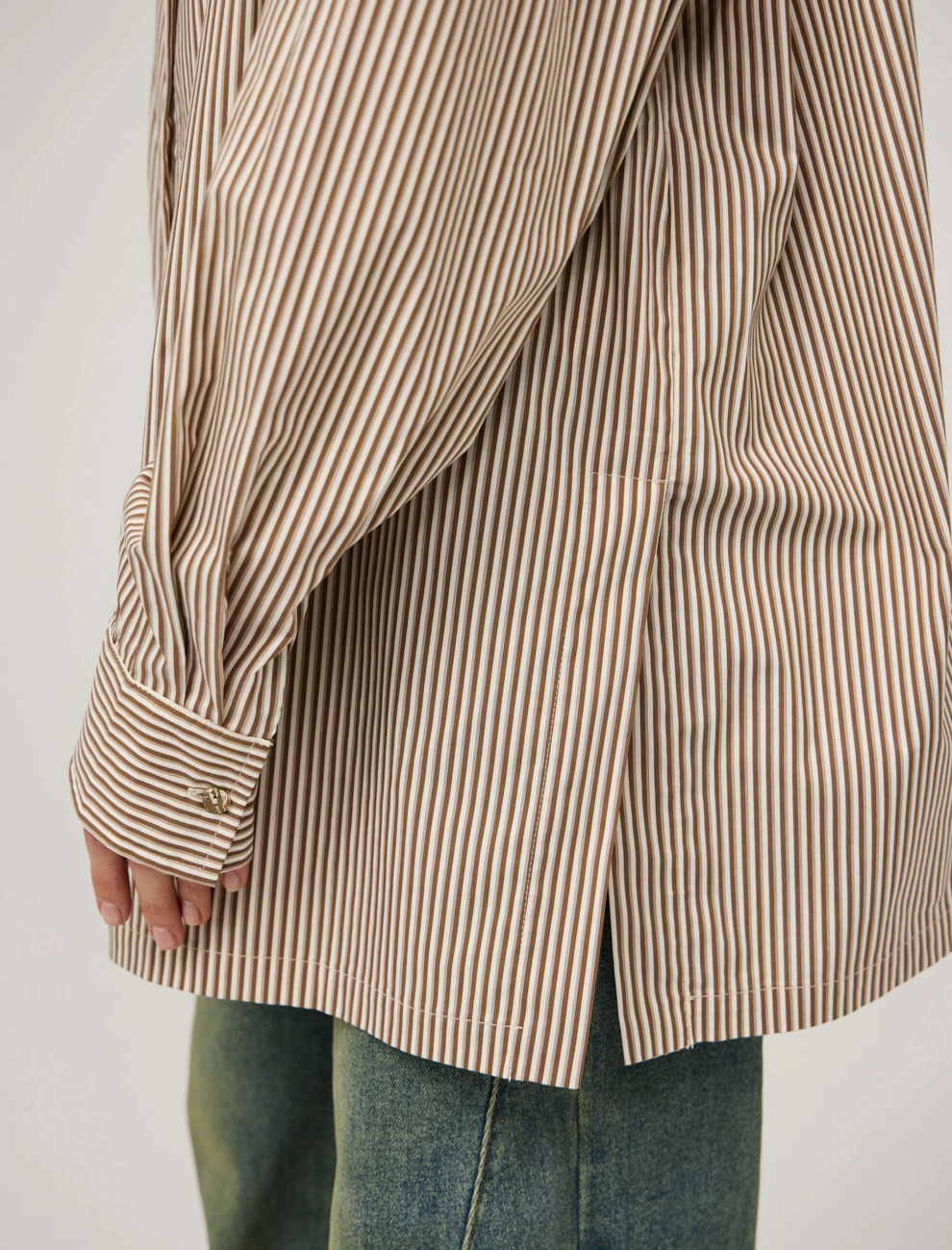 Бежевая женская полосатая рубашка с топом хлопок Hass