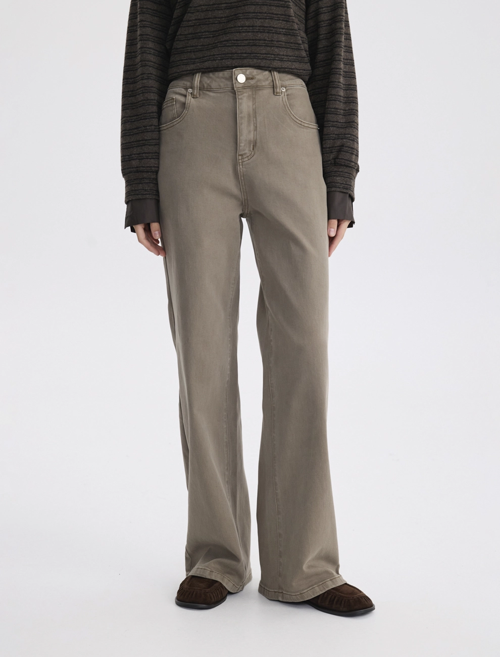 Прямые женские джинсы серо-бежевого цвета хлопок Hass