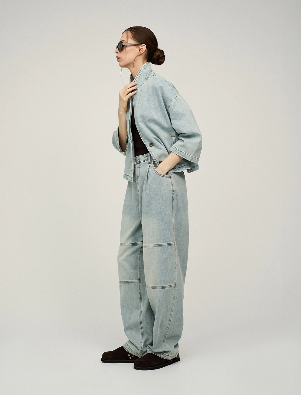 Голубой женский жакет из денима хлопок Hass