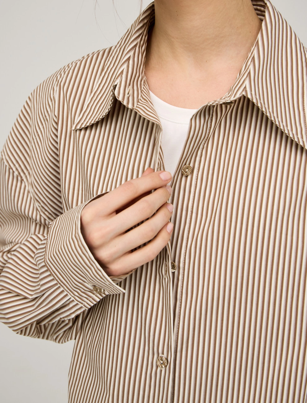 Бежевая женская полосатая рубашка с топом хлопок Hass