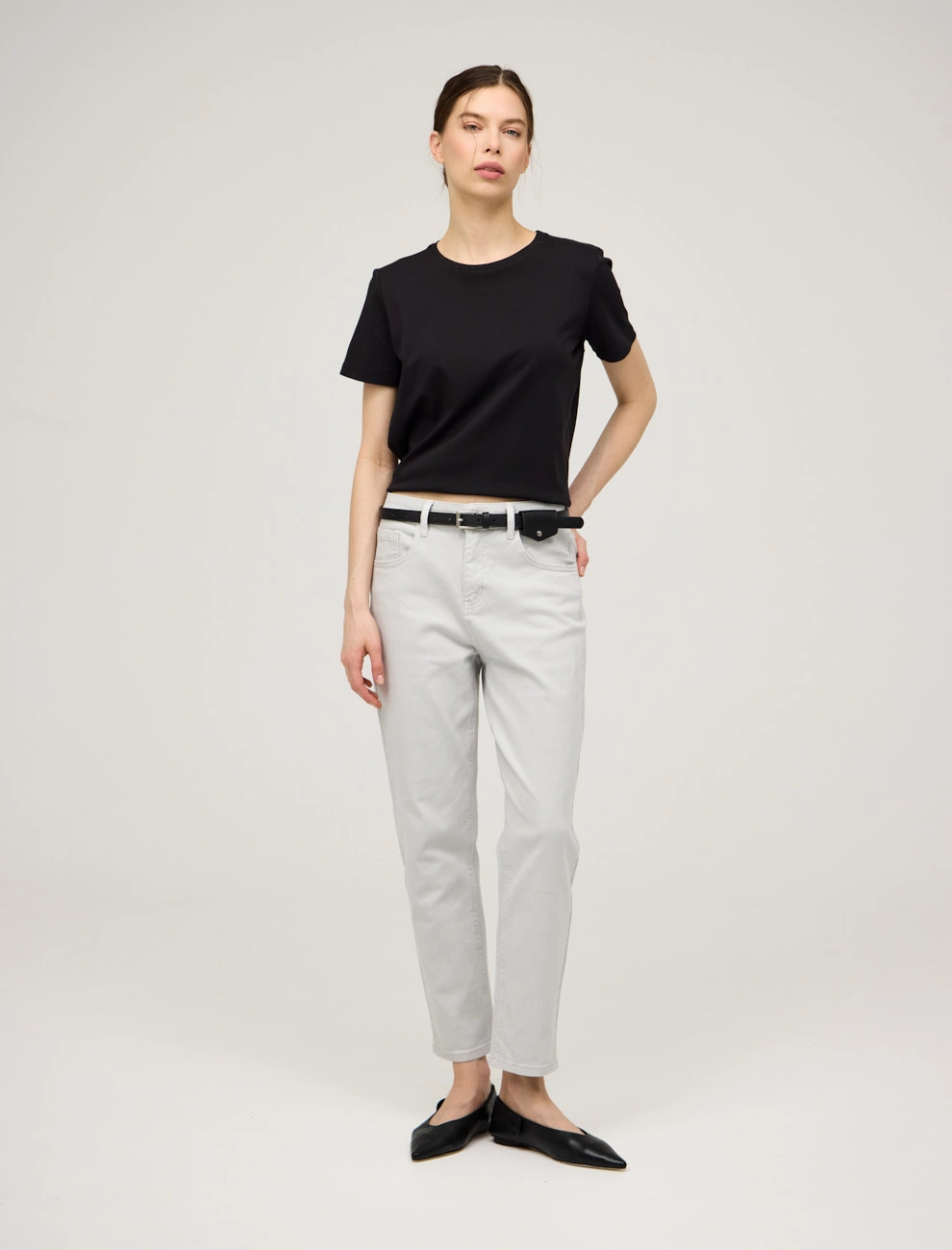 Серые женские базовые джинсы зауженные хлопок Hass