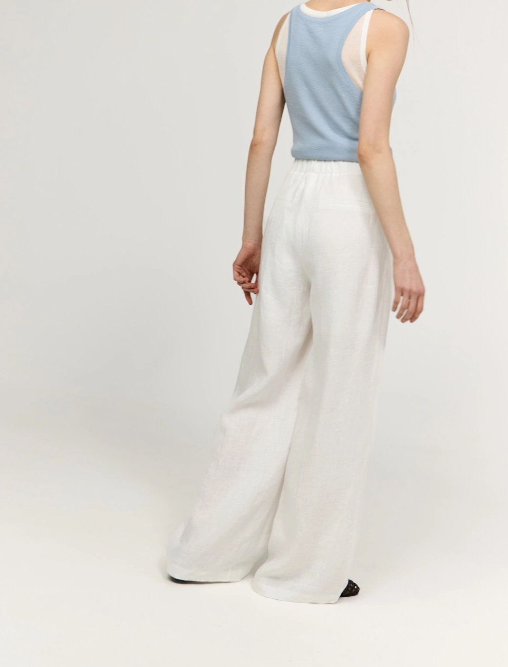 Белые женские широкие  брюки изо льна лен Hass
