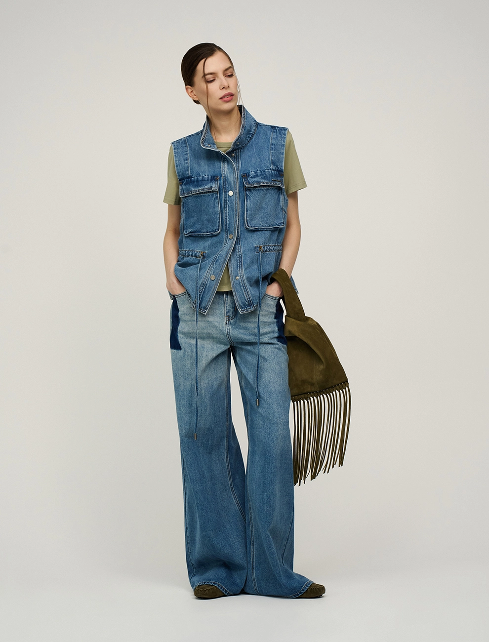 Синие женские джинсы "Контрастные карманы" хлопок Hass