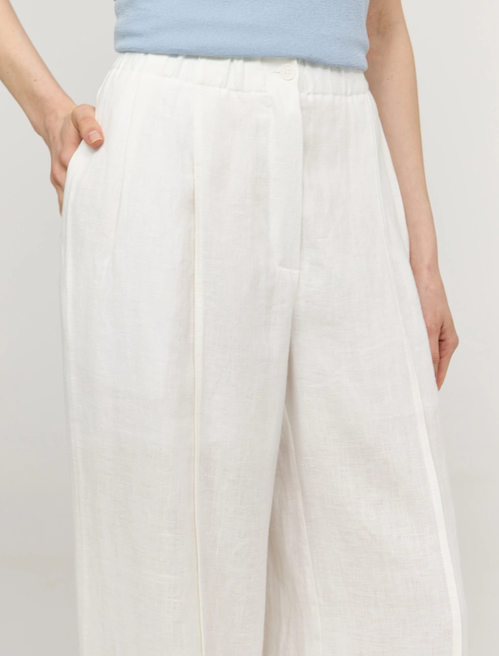Белые женские широкие  брюки изо льна лен Hass