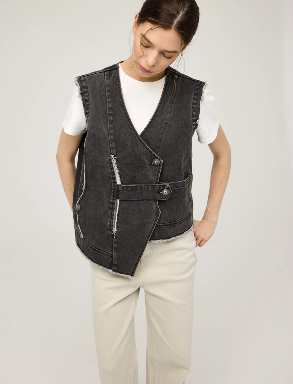 Серый женский жилет "Гранж" хлопок Hass