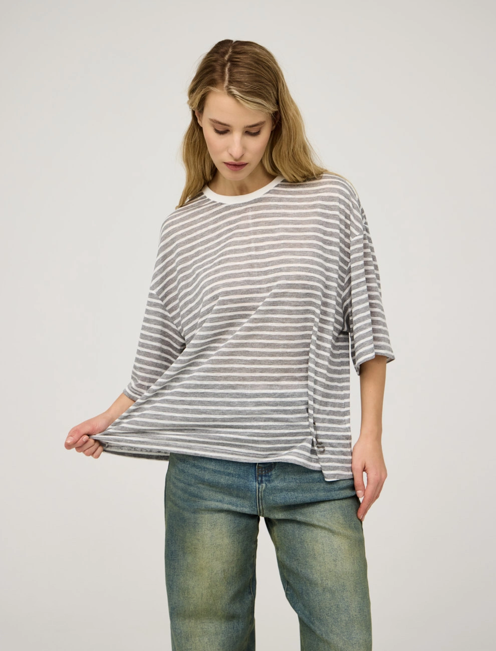 Полосатая женская блузка оверсайз хлопок Hass