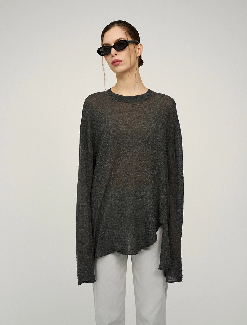 Серый женский джемпер с разрезом вязаный хлопок Hass