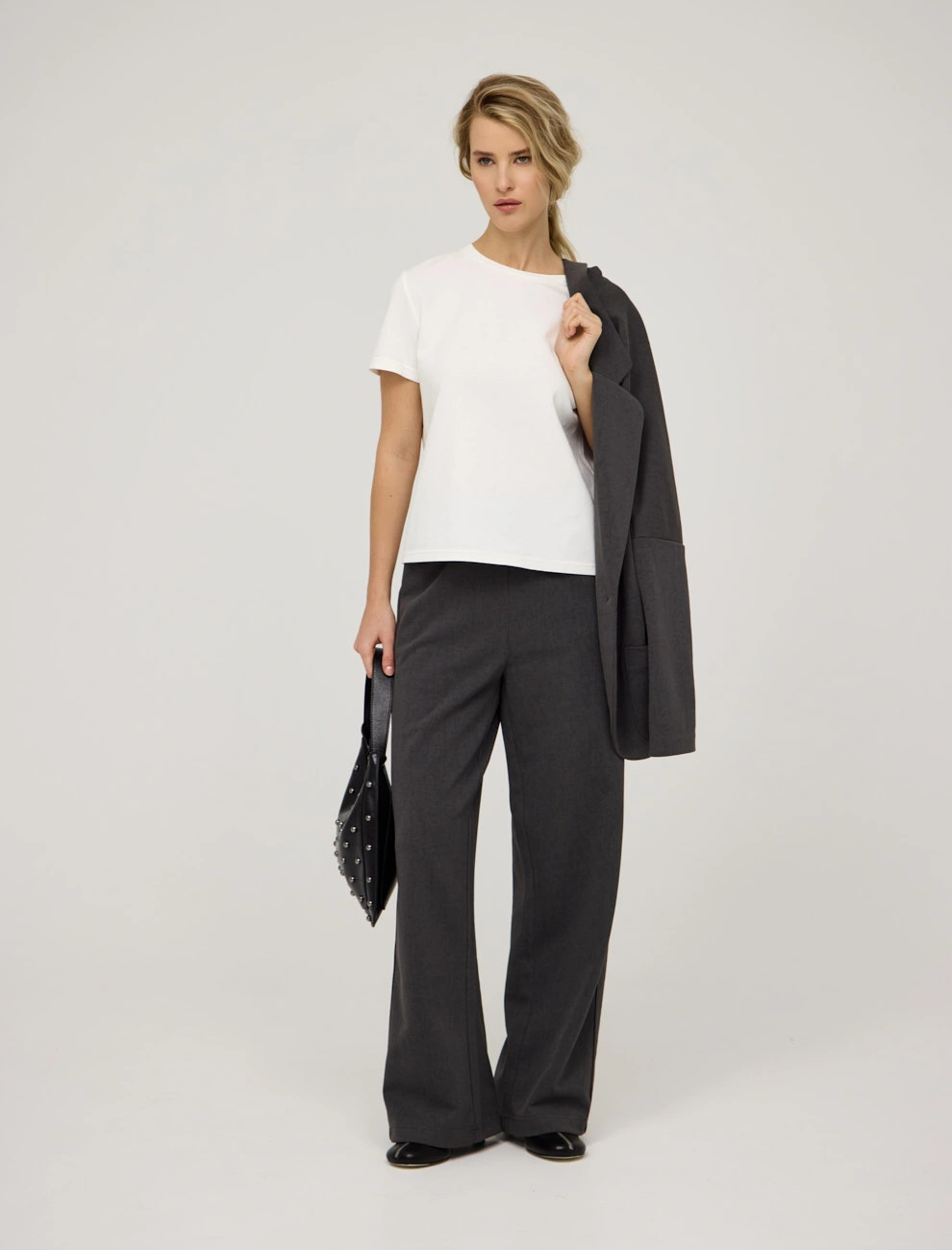 Серые женские широкие брюки с кантом хлопок Hass