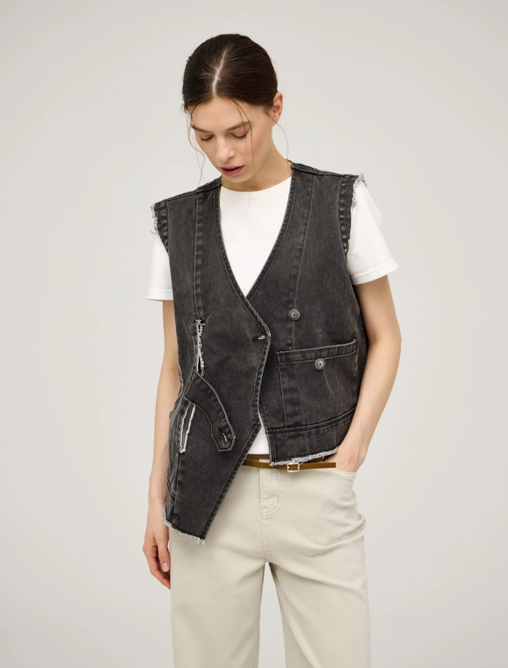 Серый женский жилет "Гранж" хлопок Hass