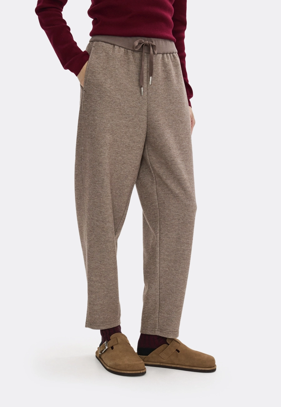 Бежевые женские брюки на резинке шерсть Hass