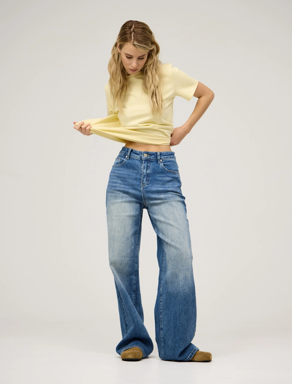 Синие женские базовые джинсы с градиентом хлопок Hass