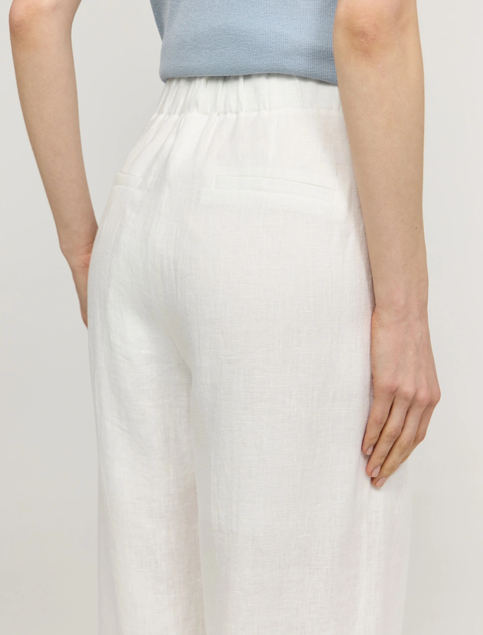 Белые женские широкие  брюки изо льна лен Hass