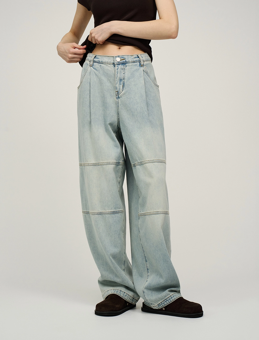 Голубые женские джинсы-баррель хлопок Hass