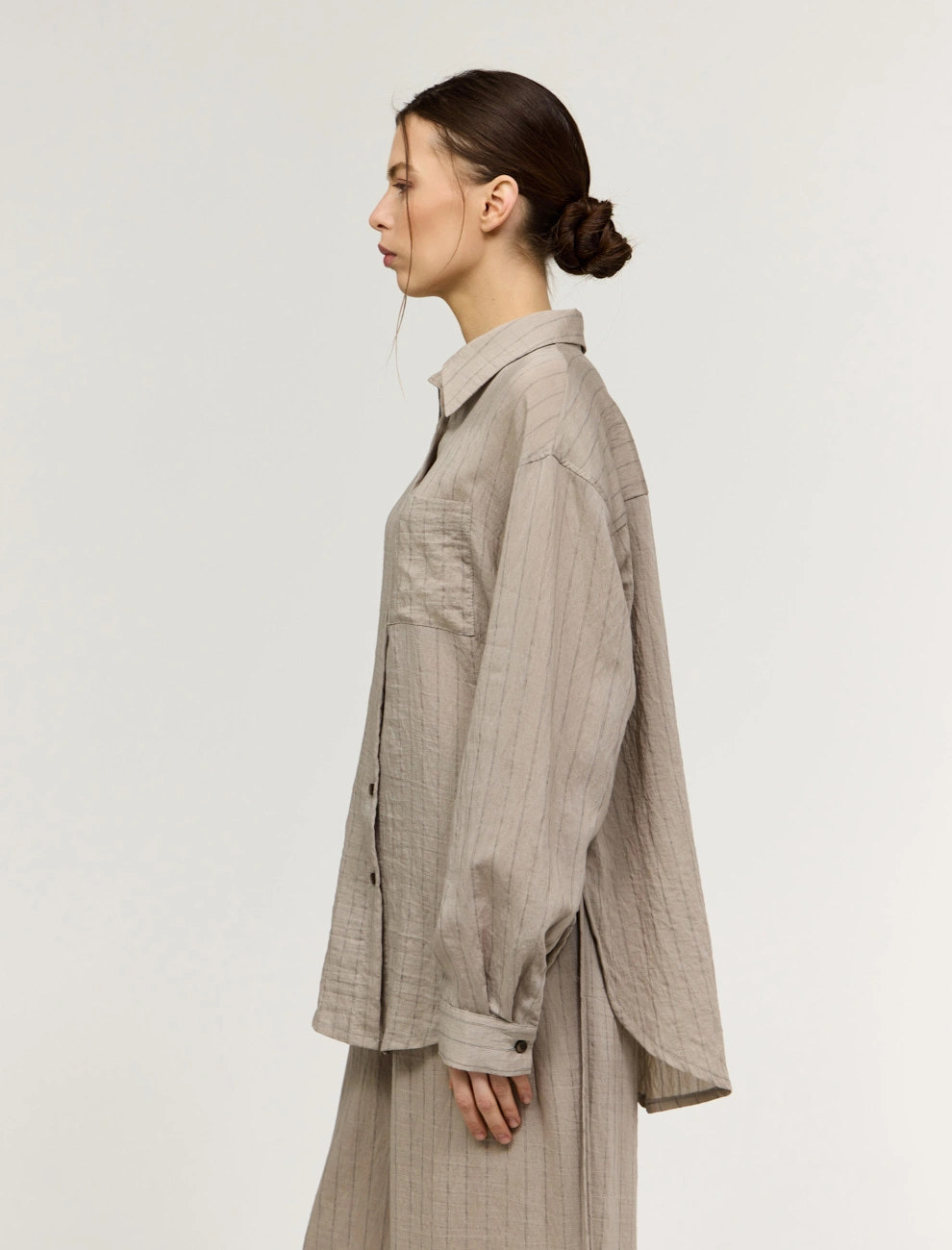 Бежевая женская рубашка в полоску  хлопок Hass