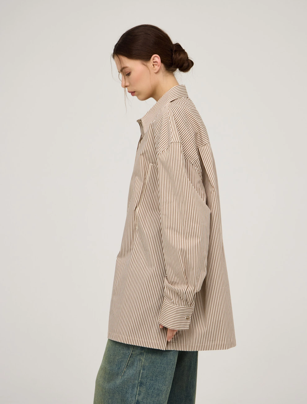 Бежевая женская полосатая рубашка с топом хлопок Hass