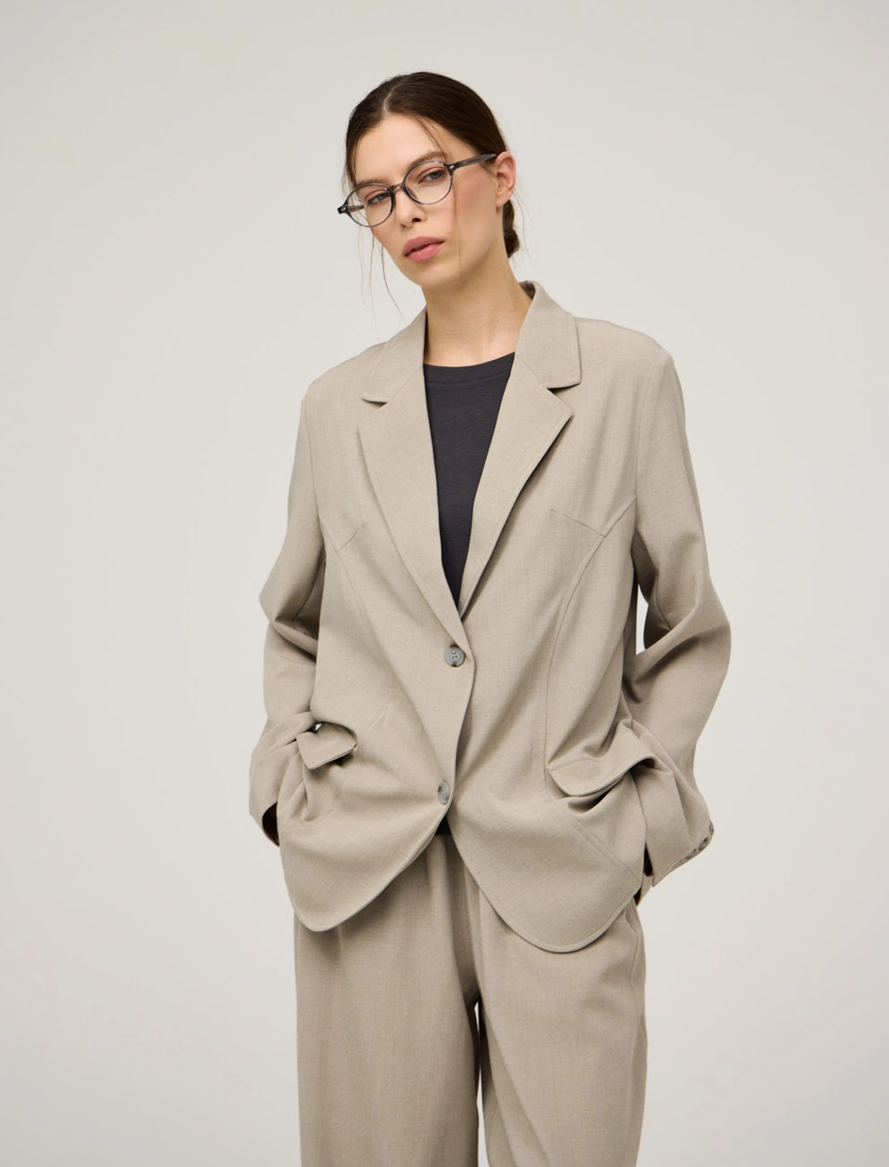 Бежевый женский жакет с шелковыми вставками хлопок Hass