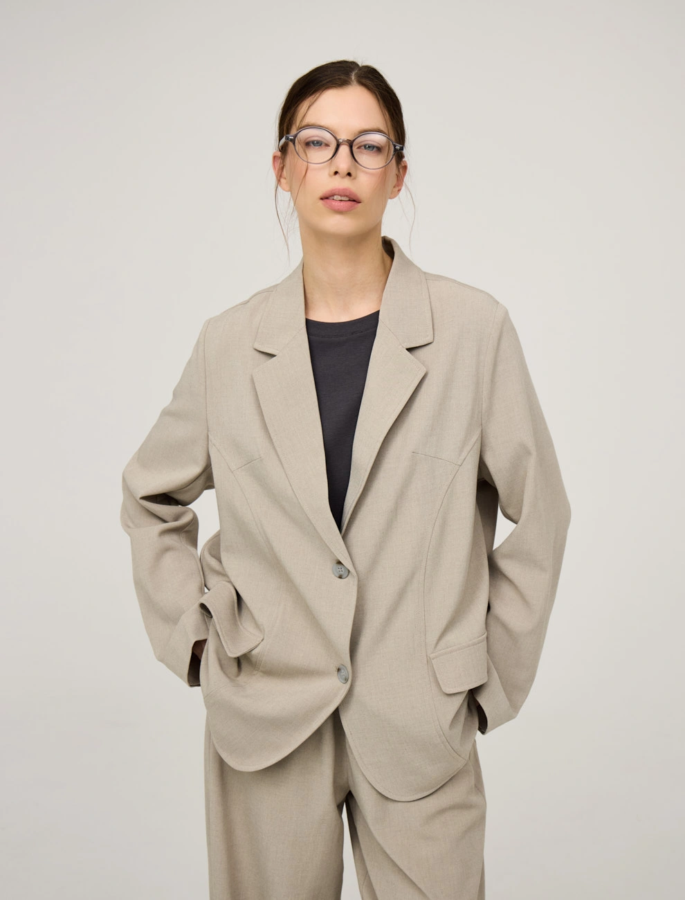 Бежевый женский жакет с шелковыми вставками хлопок Hass