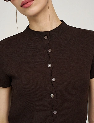 Коричневый женский джемпер с волнообразной застежкой хлопок Hass