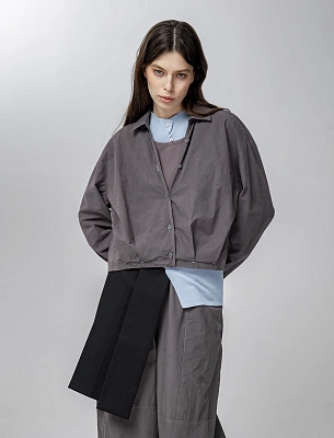 Серая женская блузка с углообразным вырезом хлопок Hass