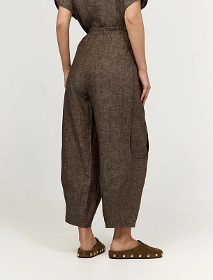 Коричневые женские брюки "Алладины" изо льна лен Hass