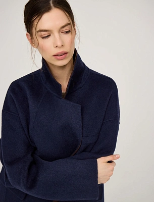 Синее женское полупальто оверсайз шерсть Hass