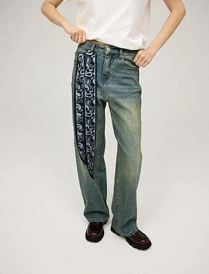 Синие женские зауженные джинсы с платком хлопок Hass