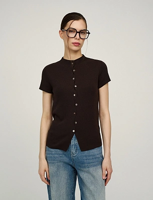 Коричневый женский джемпер с волнообразной застежкой хлопок Hass