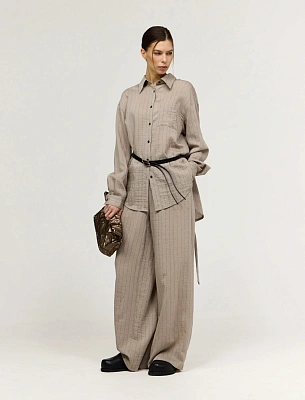 Бежевые женские брюки в полоску  хлопок Hass