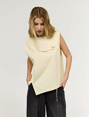 Сливочная женская блузка с ассиметричным низом хлопок Hass