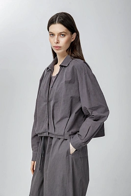 Серая женская блузка с углообразным вырезом хлопок Hass