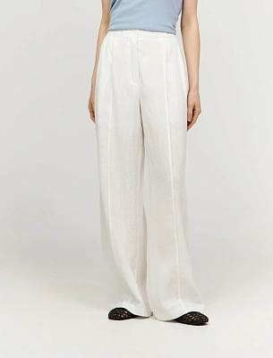 Белые женские широкие  брюки изо льна лен Hass