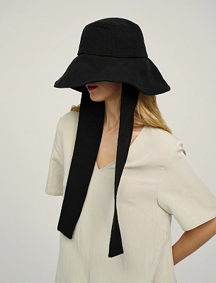 Черная панама с широкими полями лен Hass